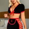 Ensemble Lingerie Costume Infirmière Sexy Noir et Rouge – 3 Pièces