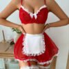 Ensemble Lingerie Costume Maid Rouge – 5 Pièces Complètes