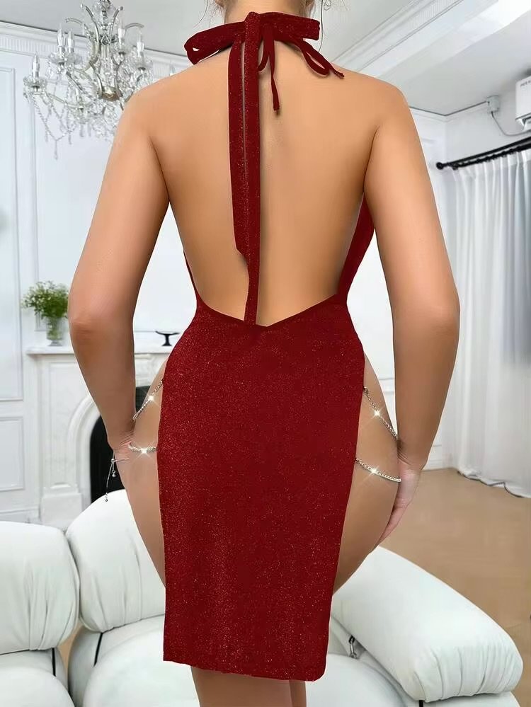 Nuisette Rouge Scintillante avec Chaînes – Image 3